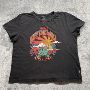 Vans Graphic T-Shirt Women Large Black Good Off The Wall Rose Sunset Retro Tee
